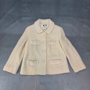 J Crew Lady Jacket Textured Tweed Boucle Preppy Wool Blend Womens 8 Ivory